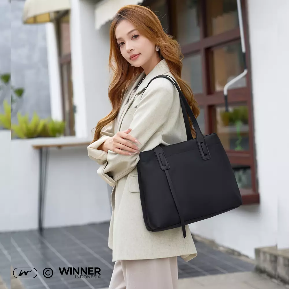 Tas Laptop 15,6 inch Bahu Nilon Oxford Wanita Korean Style Tote Bag Anti Air (T14-T10-002) - Hitam 15,6 inch