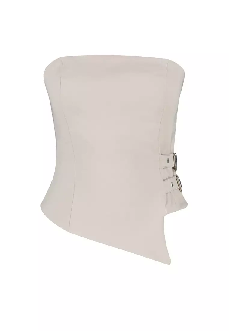 Strapless Blouse with Belt Buckle