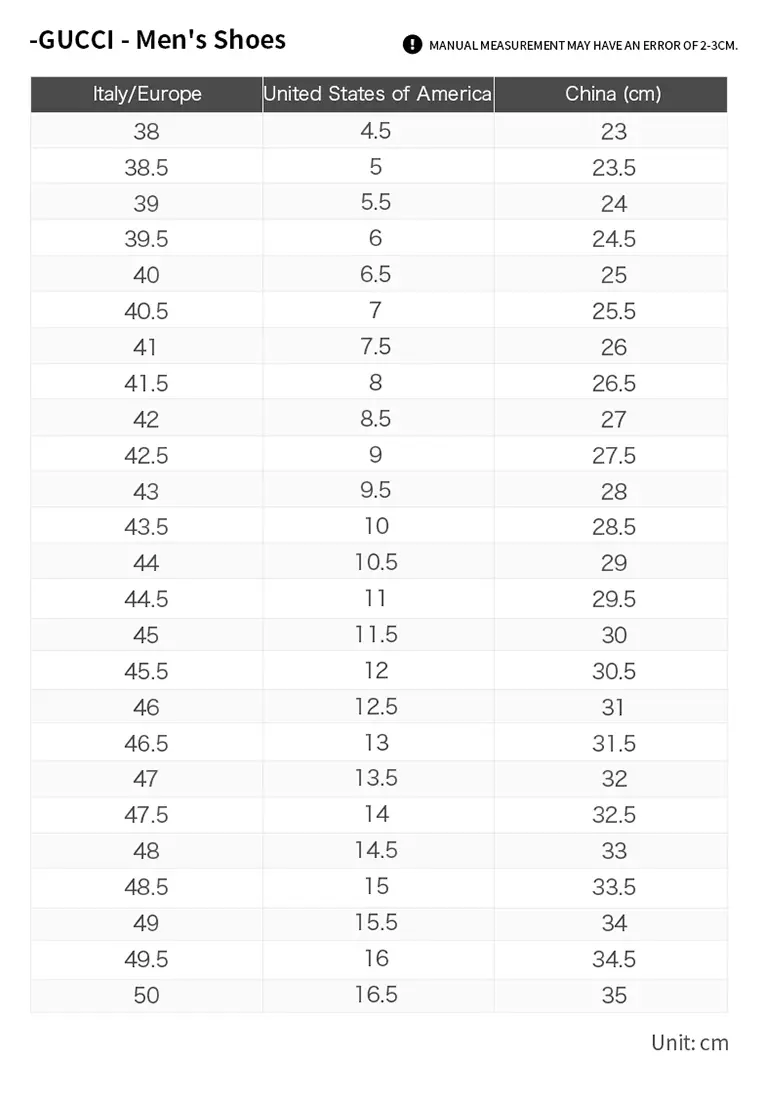 Gucci shoe conversion chart on sale