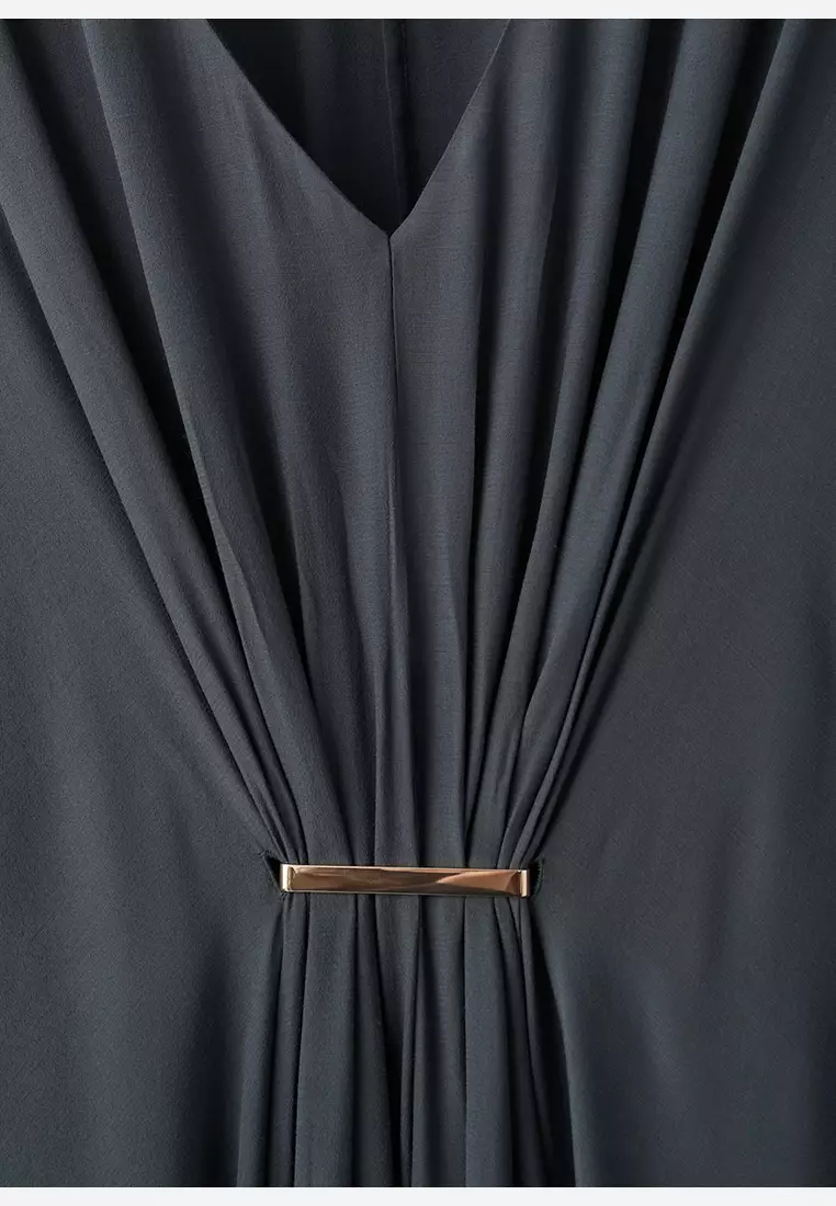 Draped Dress With Three-Quarter Length Sleeves