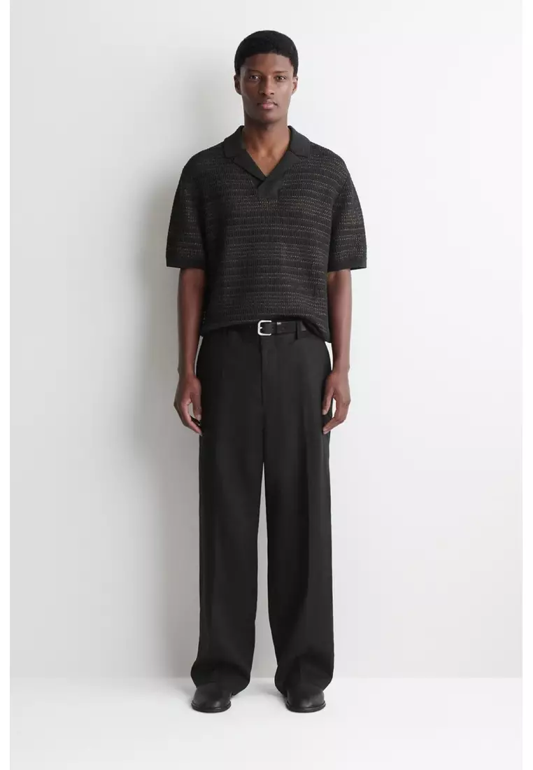 STRIPED OPEN-KNIT POLO SHIRT