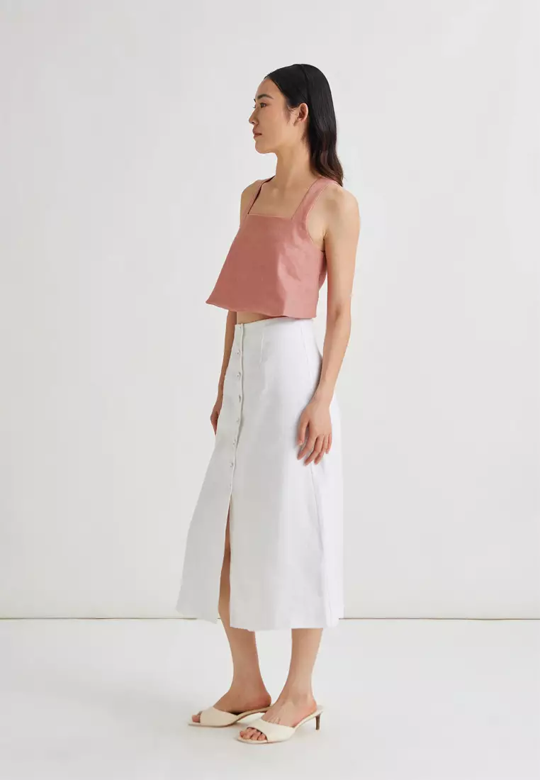 Square-Neck Linen Halter Top