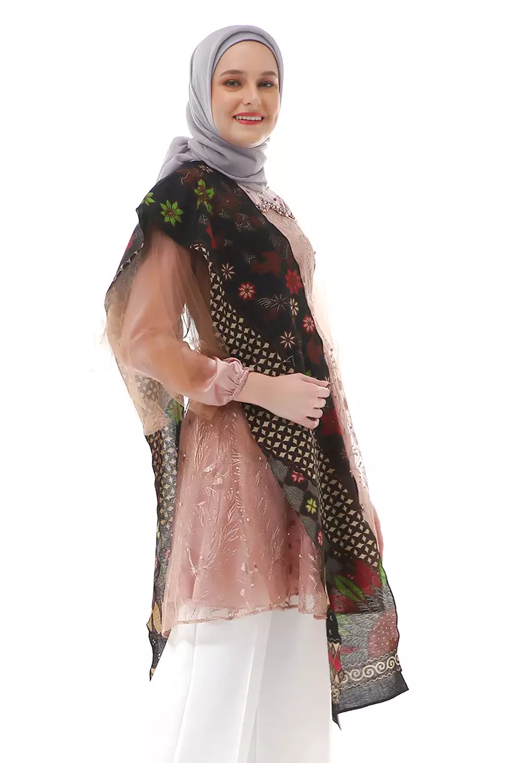 Tunik Long Slevee Motif Batik Atasan Wanita Stlye Premium High Quality - Brown