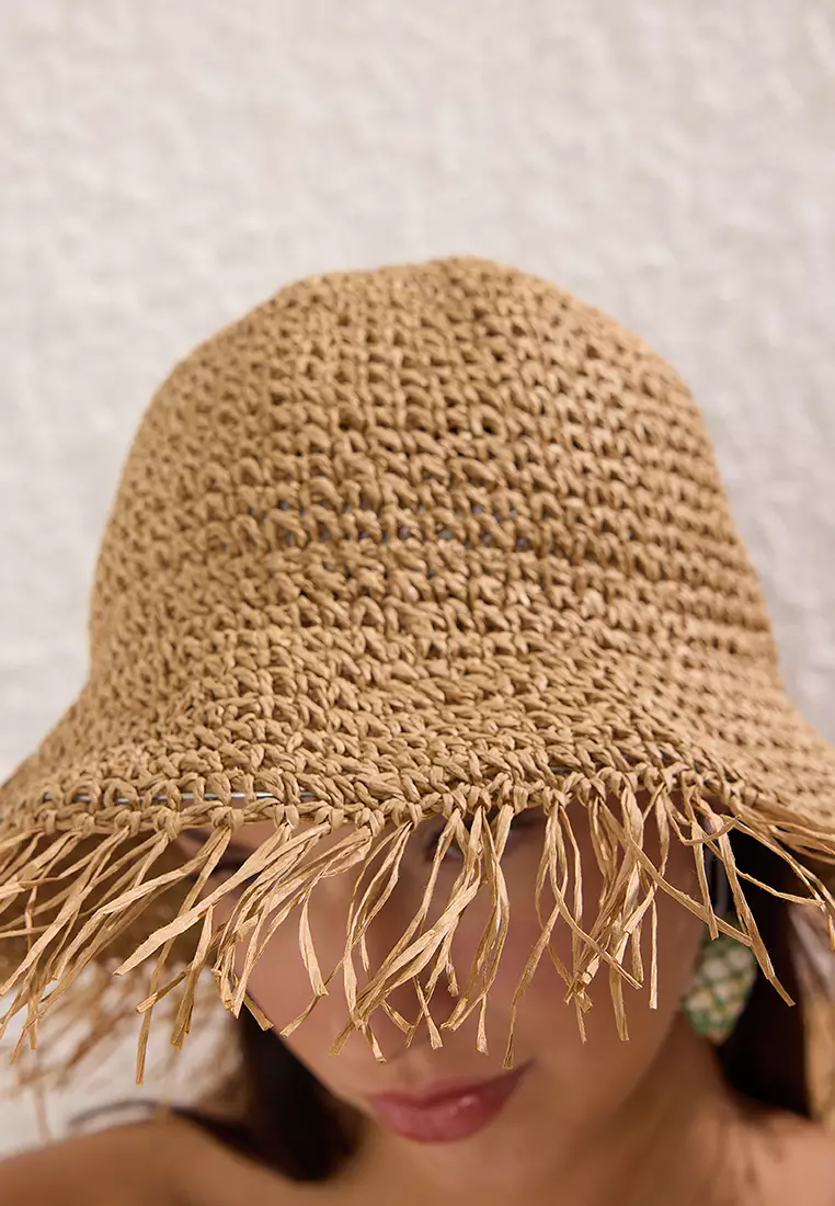 Beige Tassel Straw Women's Hat TBESS25SP00000