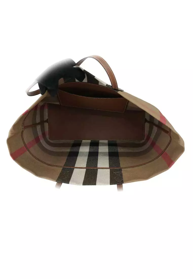 Check Canvas Medium London Tote Taupe Brown 80840471