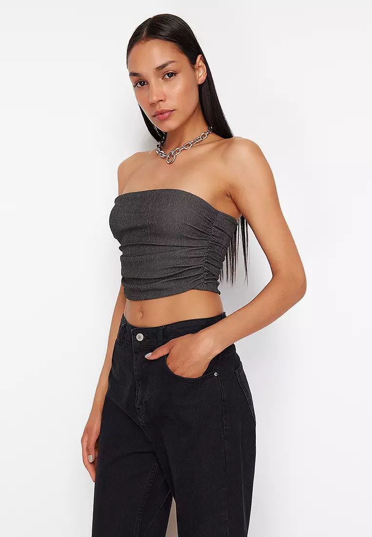 Strapless Gathered Stretchy Knitted Top