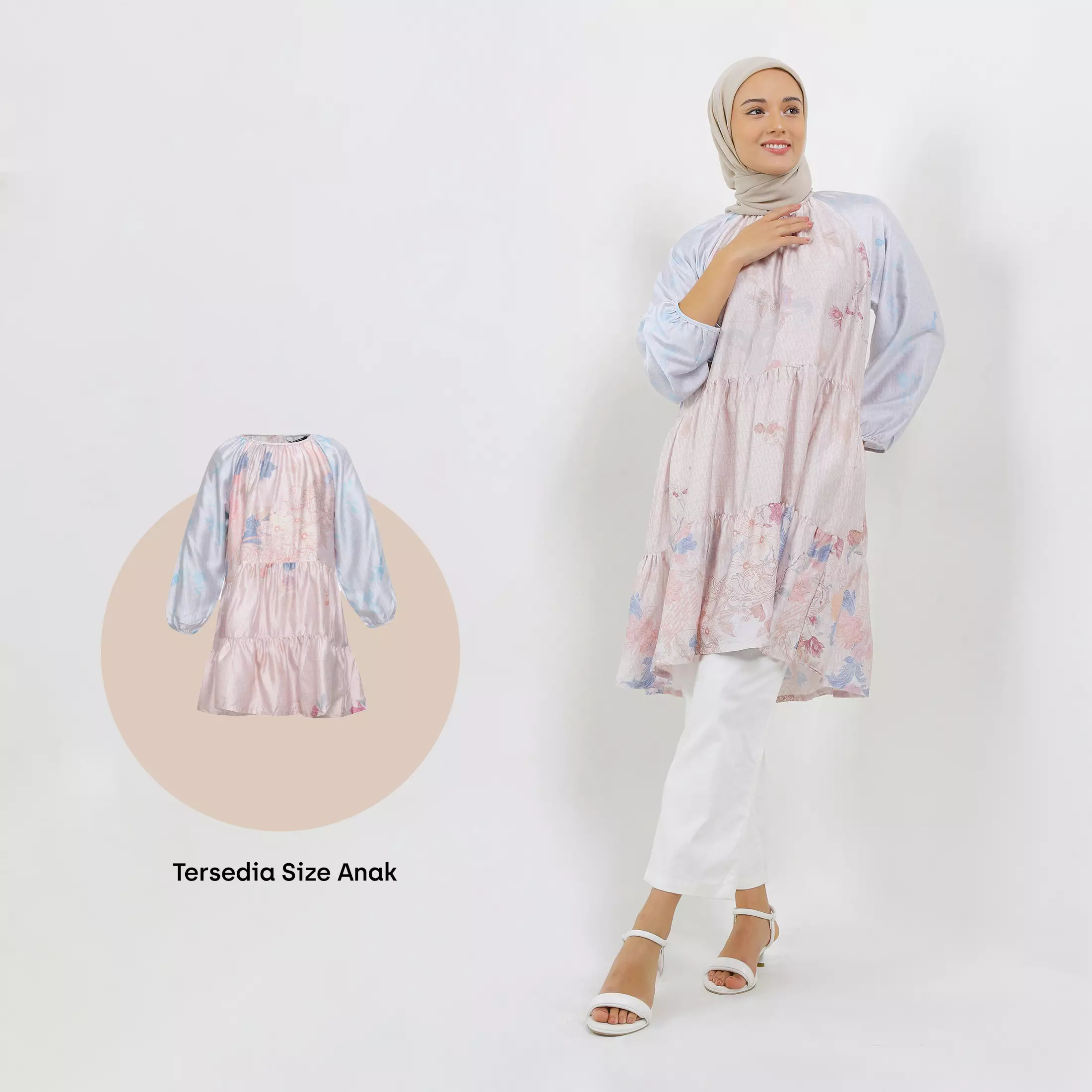 MFMW Blume Tunik Peach Motif Bunga
