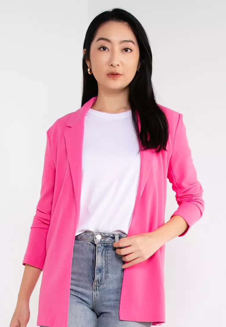 Buy Marks & Spencer Satin Look Relaxed Pink Blazer Online