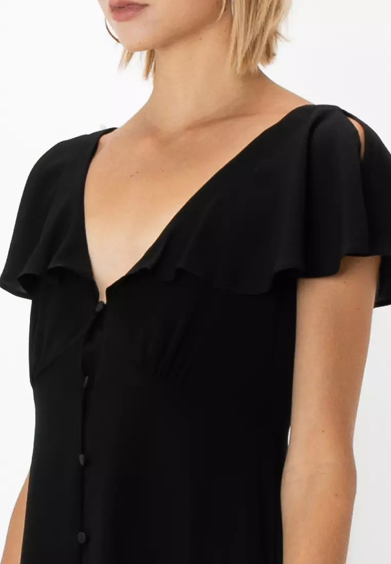 Flutter Sleeve Mini Tea Dress With Buttons