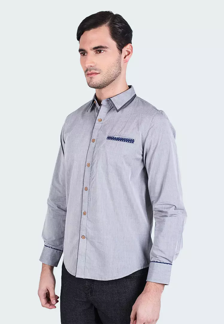 Johnwin - Kemeja Casual - Kemeja Lengan Panjang - Abu Polos - ASH.670.G871.561.C-L/S