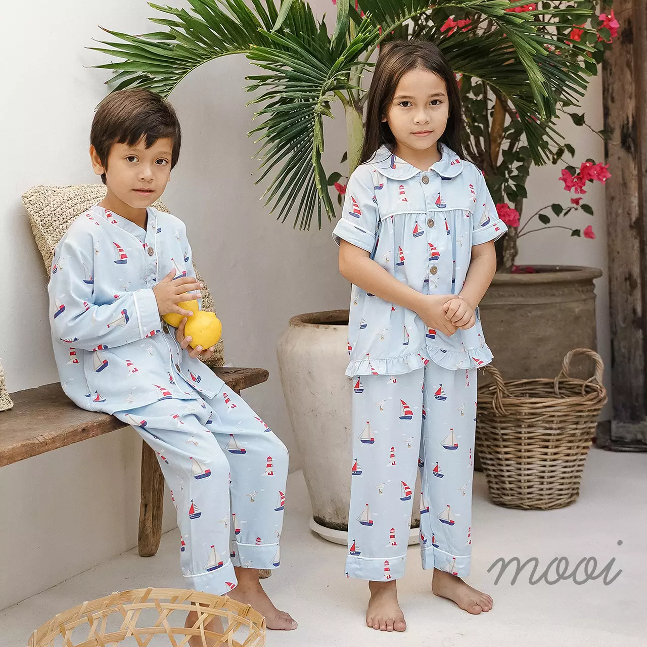 Mooi Piyama Anak Baju Tidur Anak Cheryl Short Pajamas Kids - Beige