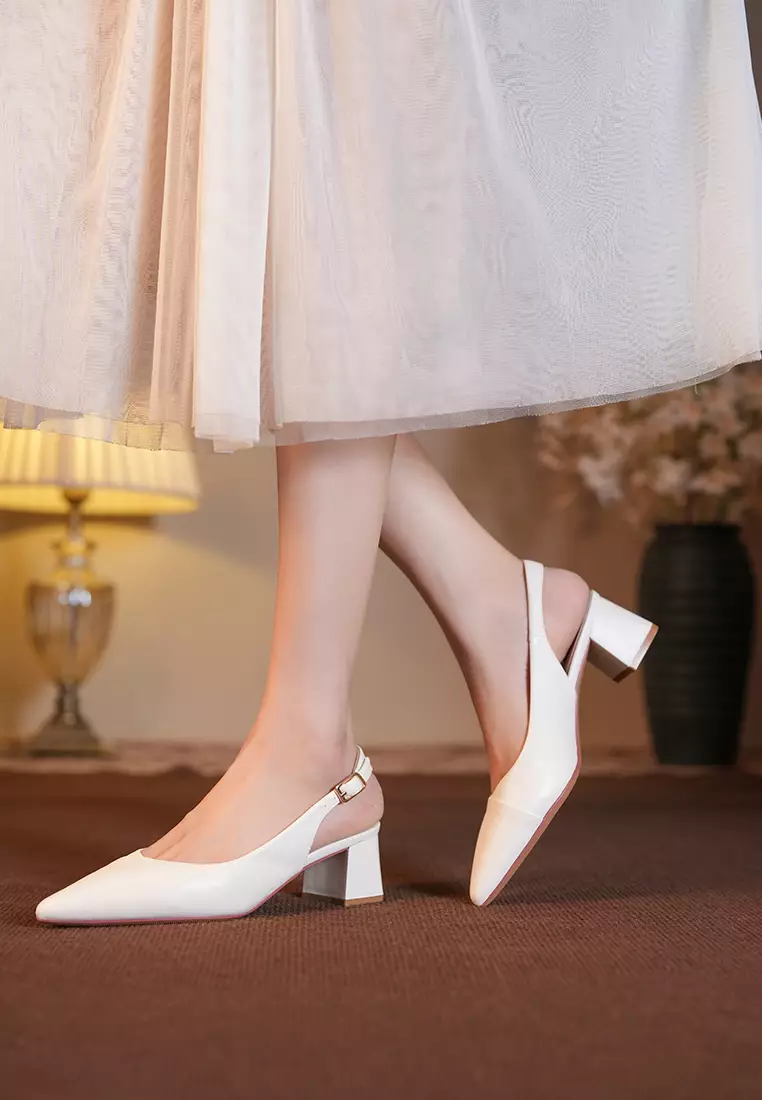 4.5CM Microfiber Leather Slingback Mid Heel BY2050-36