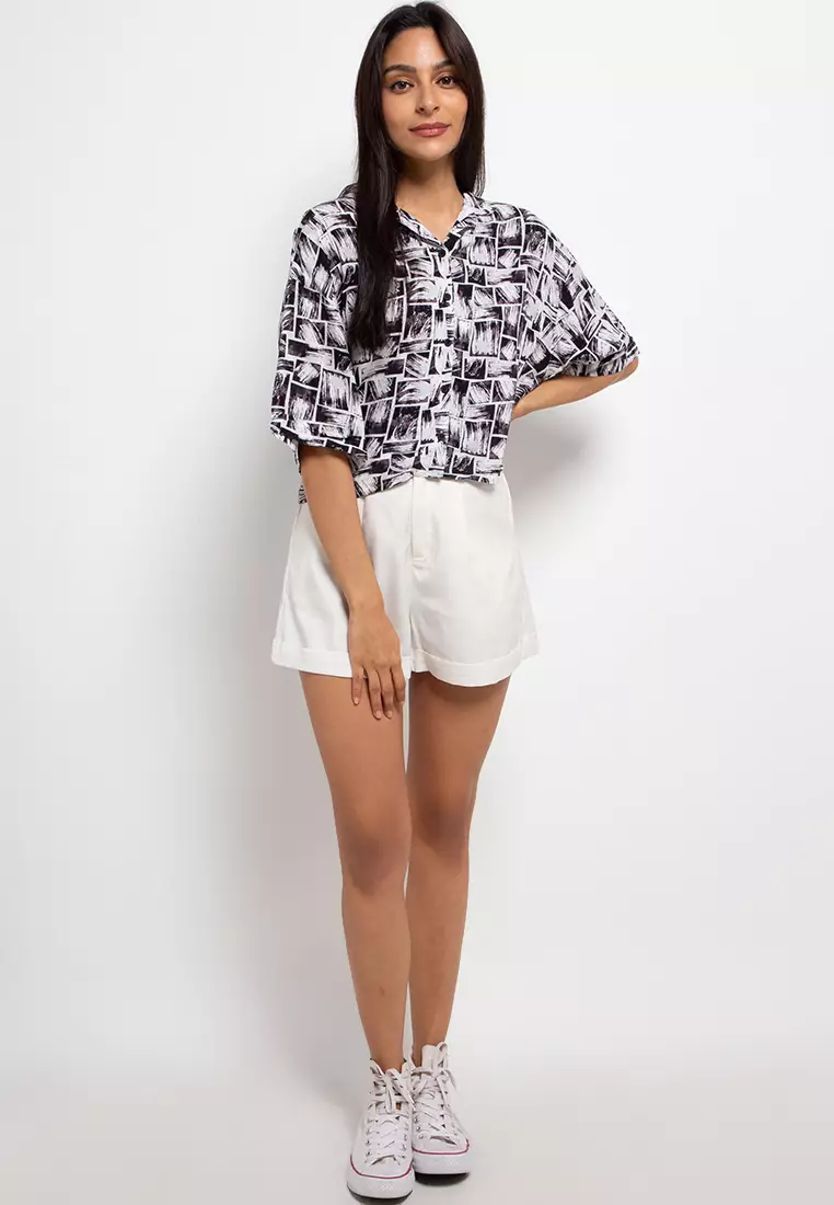 Nade Japan FT073 Kemeja Pantai Kasual Wanita Brush Box Hitam