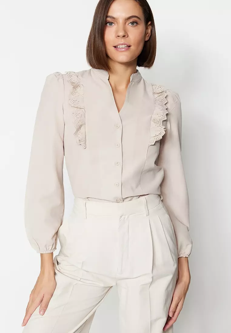 Buy Trendyol Lace Ruffle Blouse 2023 Online | ZALORA Singapore