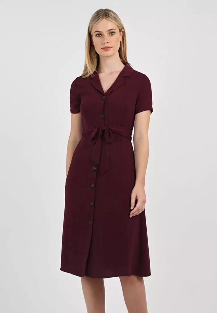 Maroon button hot sale up dress