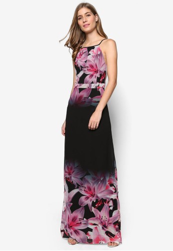 Wx 花卉印花吊帶無袖zalora 衣服尺寸連身長裙, 服飾, 洋裝