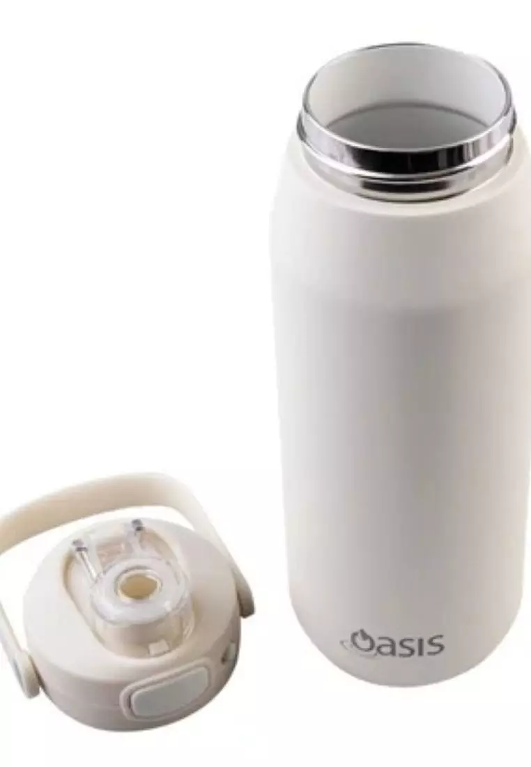 Oasis Ceramic Stainless Steel Triple Wall Capri Quick Release Drink Bottle 750ML - Alabaster
