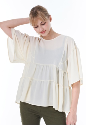 Sisley white Blouse with Frills 60938AA4FEA381GS_1