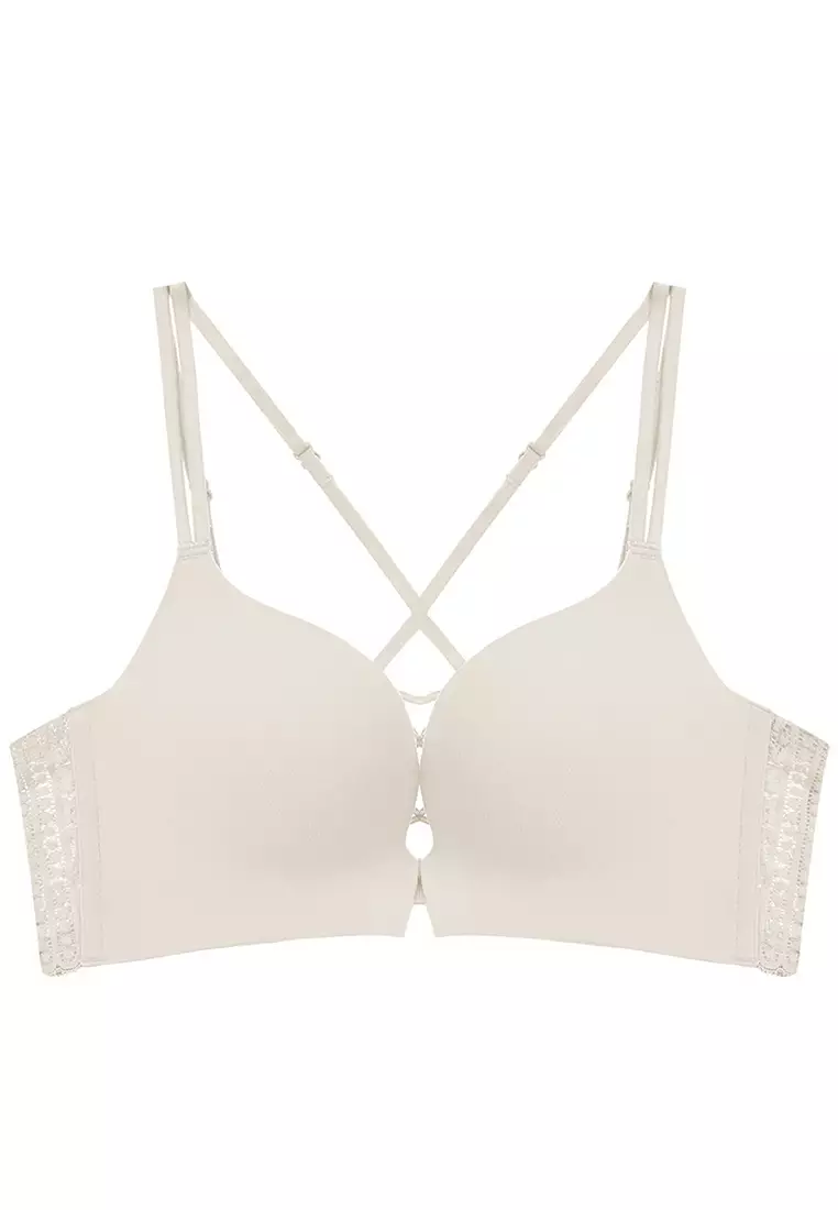 Buy Sunnydaysweety 2023 S/S New Smooth Seamless Front Closure Cross Strap  Comfort Wire-Free Push-Up Bra Set CA23050441W in White 2024 Online