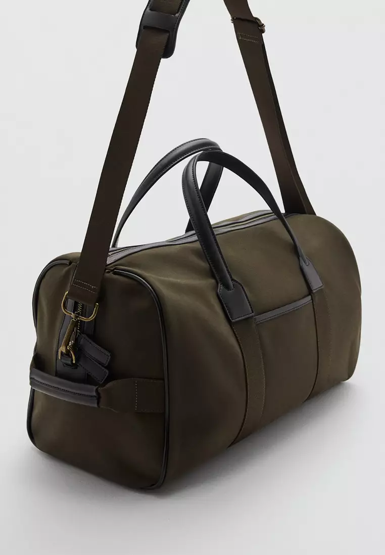 Combined Leather And Cotton Bowling Handbag