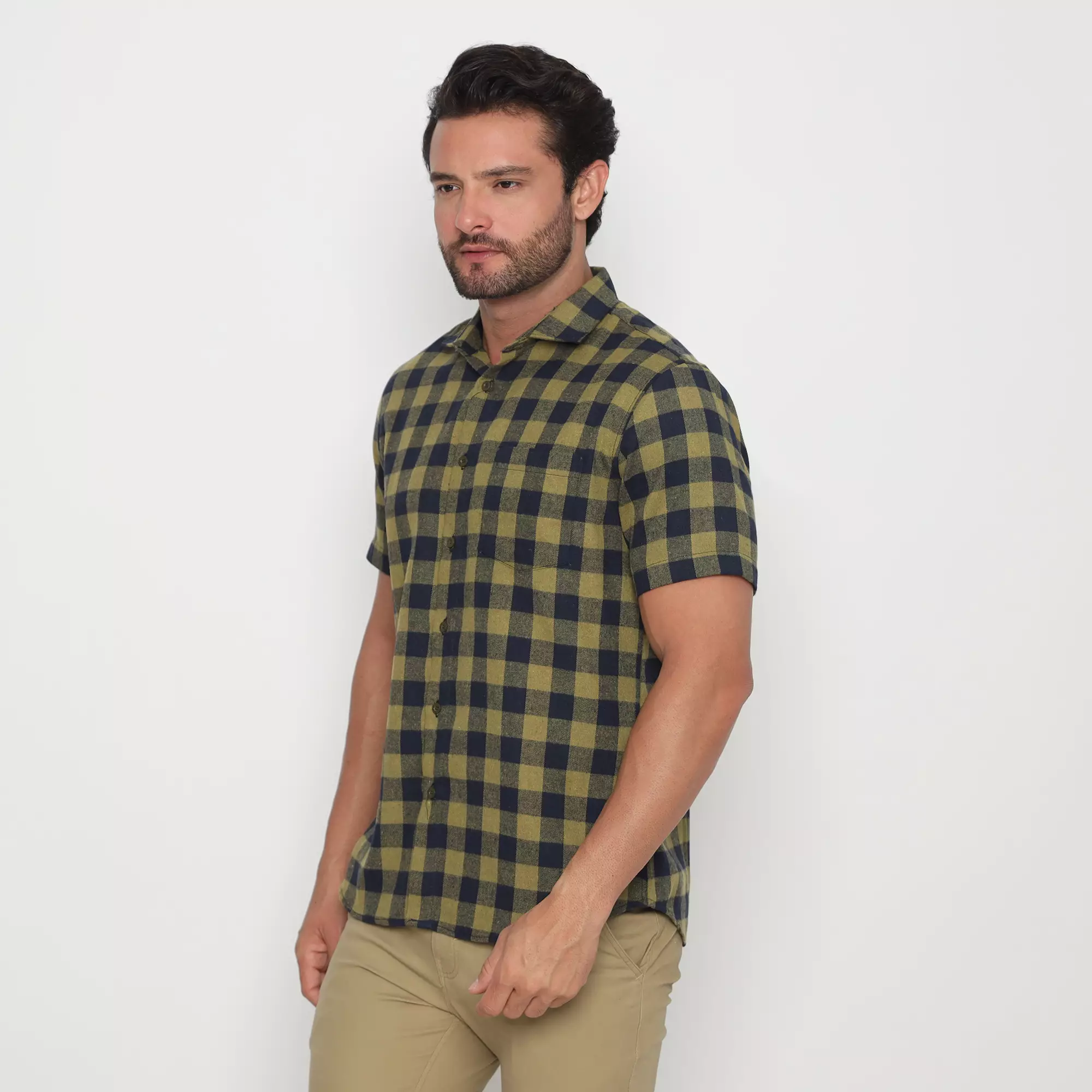 Platini Kemeja Flanel Kotak Pria Lengan Pendek Katun Hijau 73382