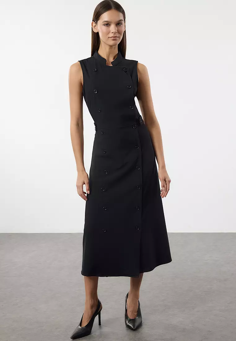 mandarin collar dress black SAU LEE Devon Velvet Mini Dress, Black main image 0