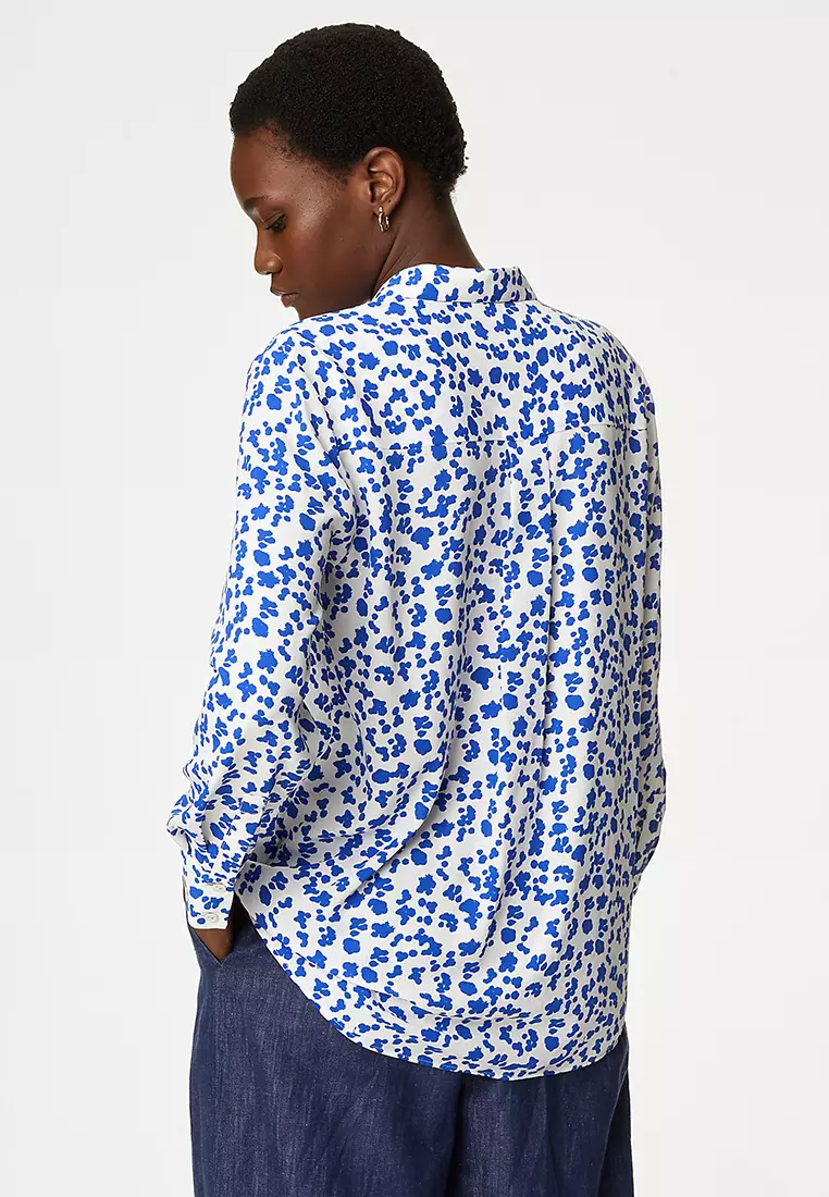 Printed Collared Button Through Blouse