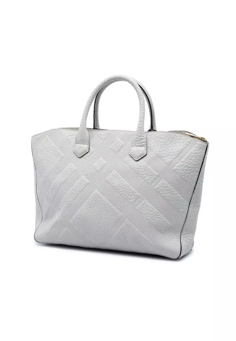 Pre-Loved Burberry Elephant Embossed Calfskin Check Dewsbury Satchel