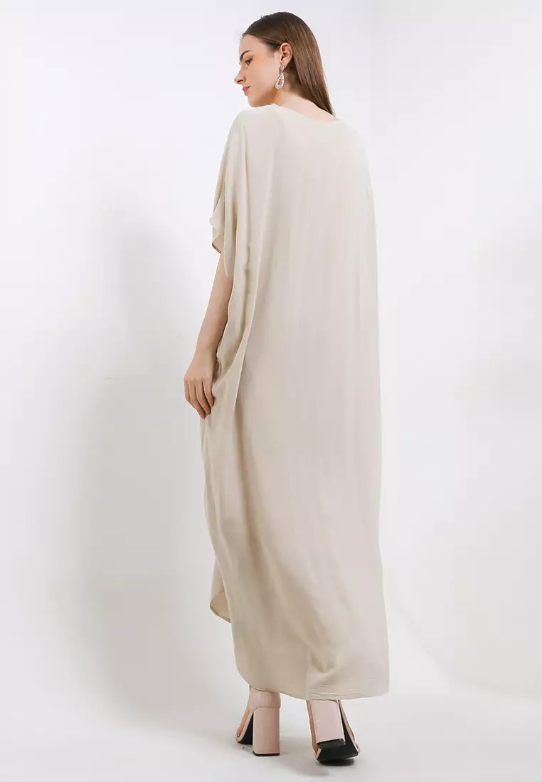 Mirror Work Tassel Detail Emb Crinkle Cotton Kaftan