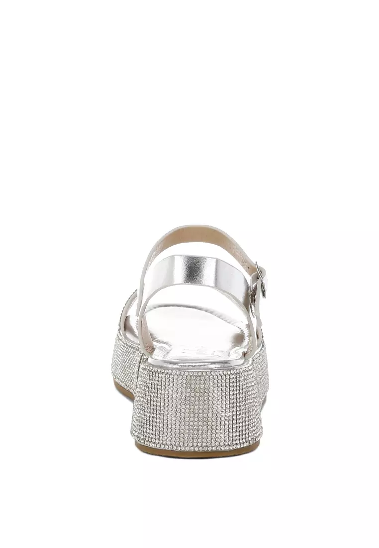 Rhinestone Embellished Flatform Sandals in Silver