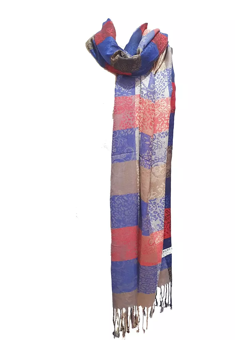 Paisley Checkered Pashmina Red & Navy