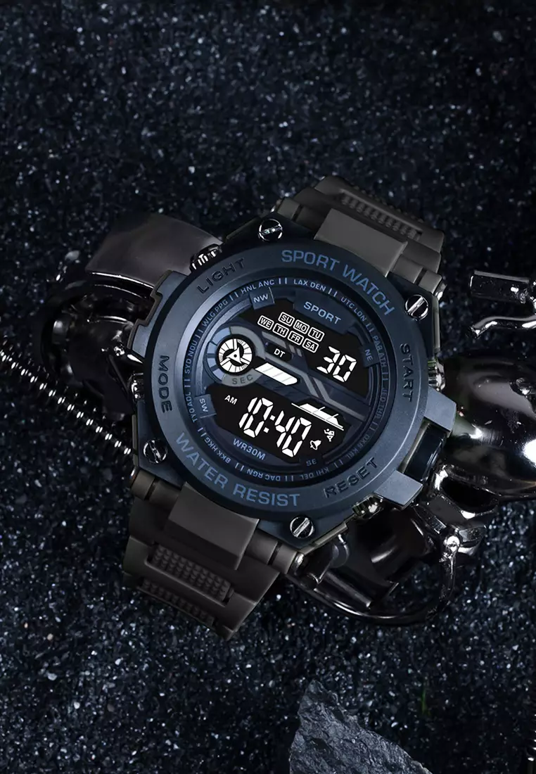 Jam Tangan Pria M0006 Analog&Digital Original Tali Silikon Anti Air Jam Tangan Cowok black