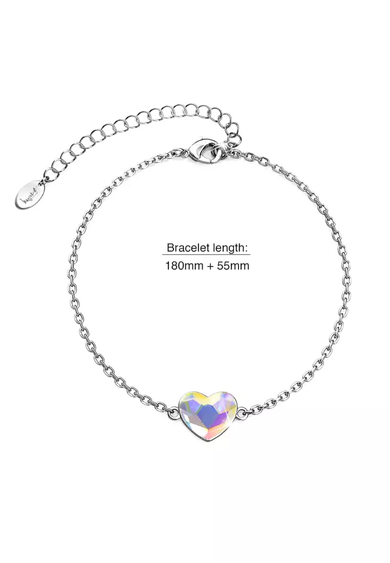 White Gold AB Heart Shaped Bracelet Embellished with Aurora Borealis SWAROVSKI® Crystal