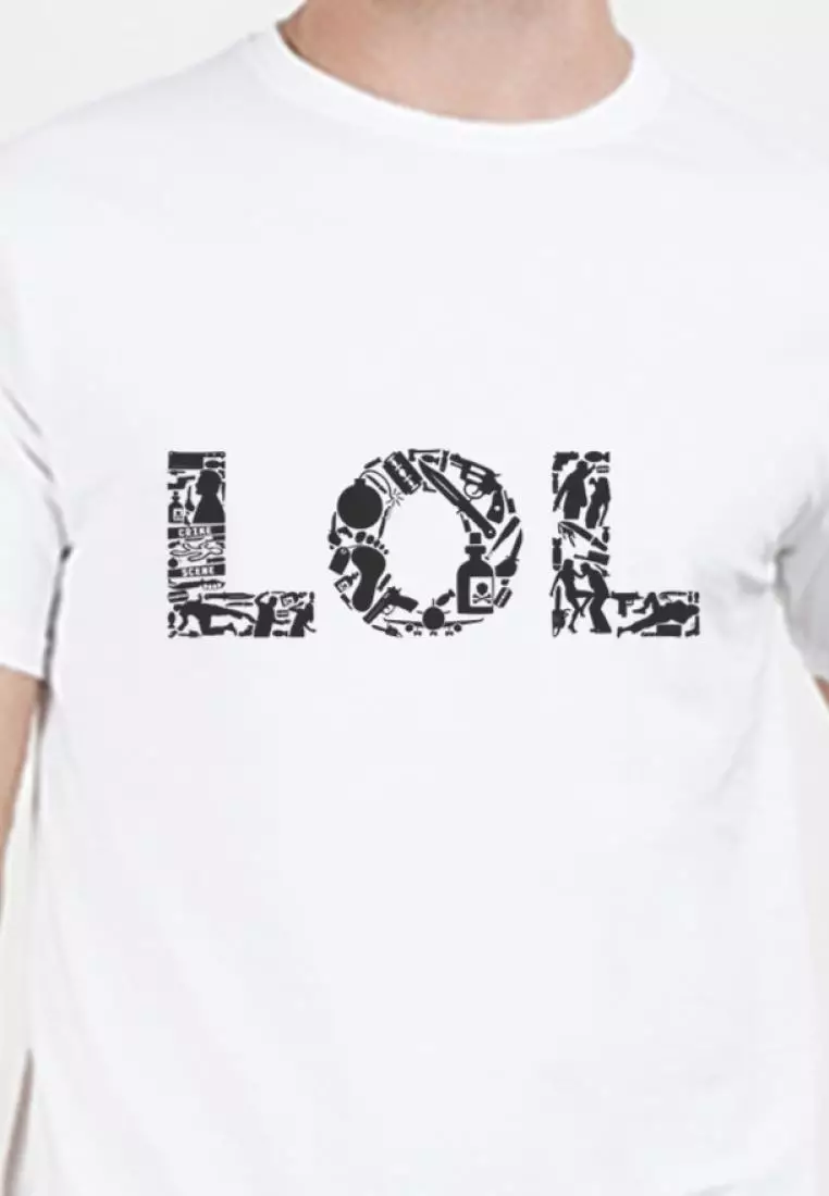 LOL 图案白色棉质短袖标准版型 T 恤