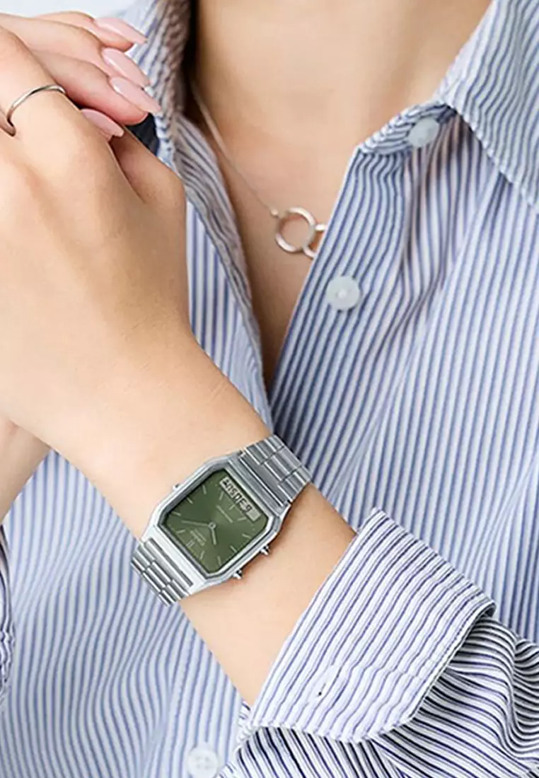 Vintage Unisex Analog-Digital Watch AQ-230A-3AMQY Silver Stainless Steel Strap
