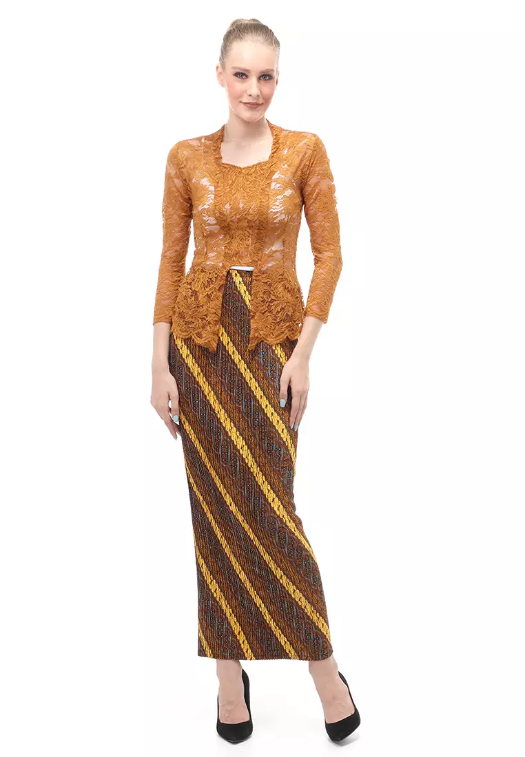 Hara Kebaya Seri 1 Motif Brokat Long Sleeves Atasan Wanita Transparan Premium Quality - Tembaga