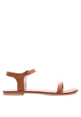 CARMELLETES brown LEATHER ANKLE STRAP FLATS SANDALS CA179SH05XYGPH_1