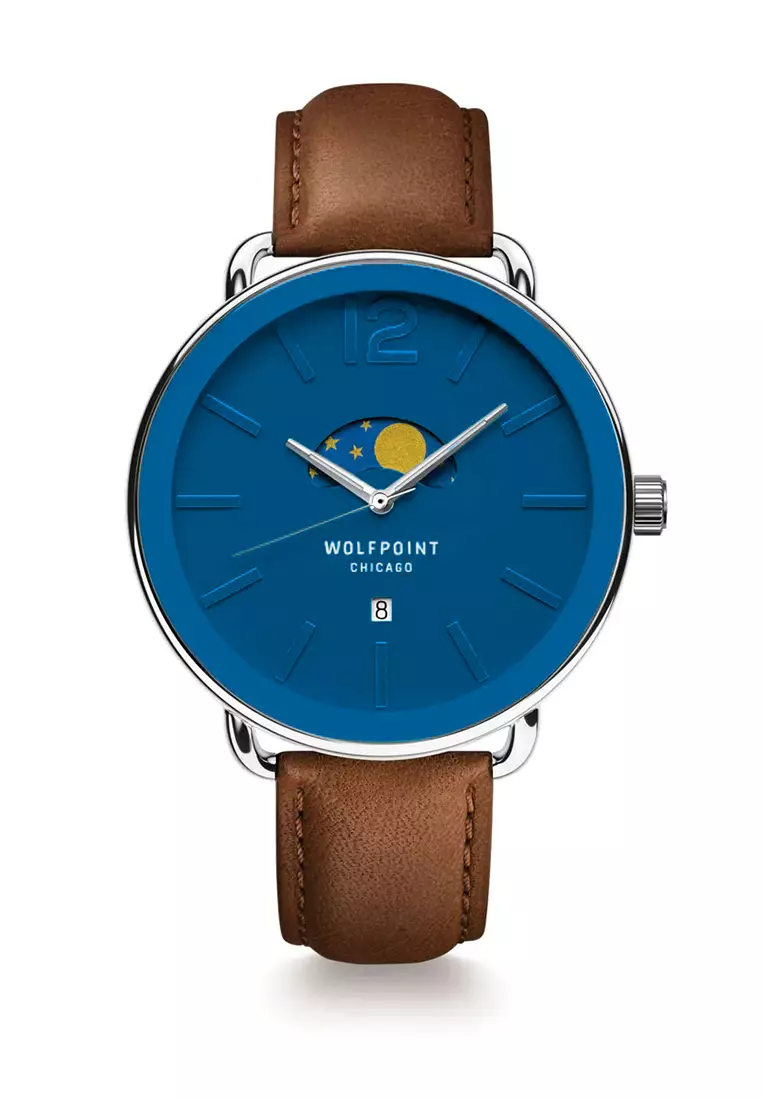 Moon Phase Watch Collection Navy Blue Horween Leather Strap