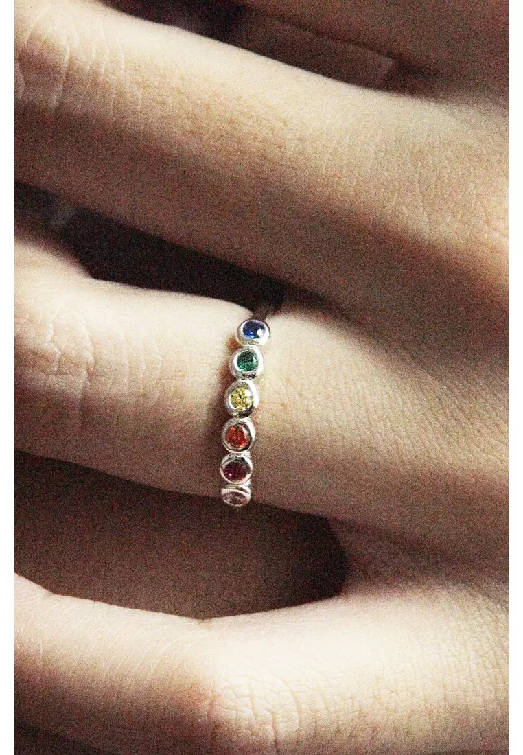 Sterling Silver Rainbow Bezel Ring 
