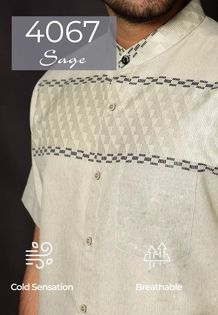 Casella Baju Koko Pria Lengan Pendek | Baju Koko Hassan Horizontal 4067 Sage