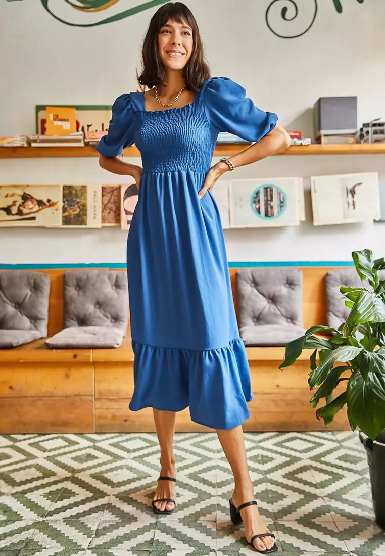 Buy Olalook Square Neck Shirring Dress 2026 Online | ZALORA