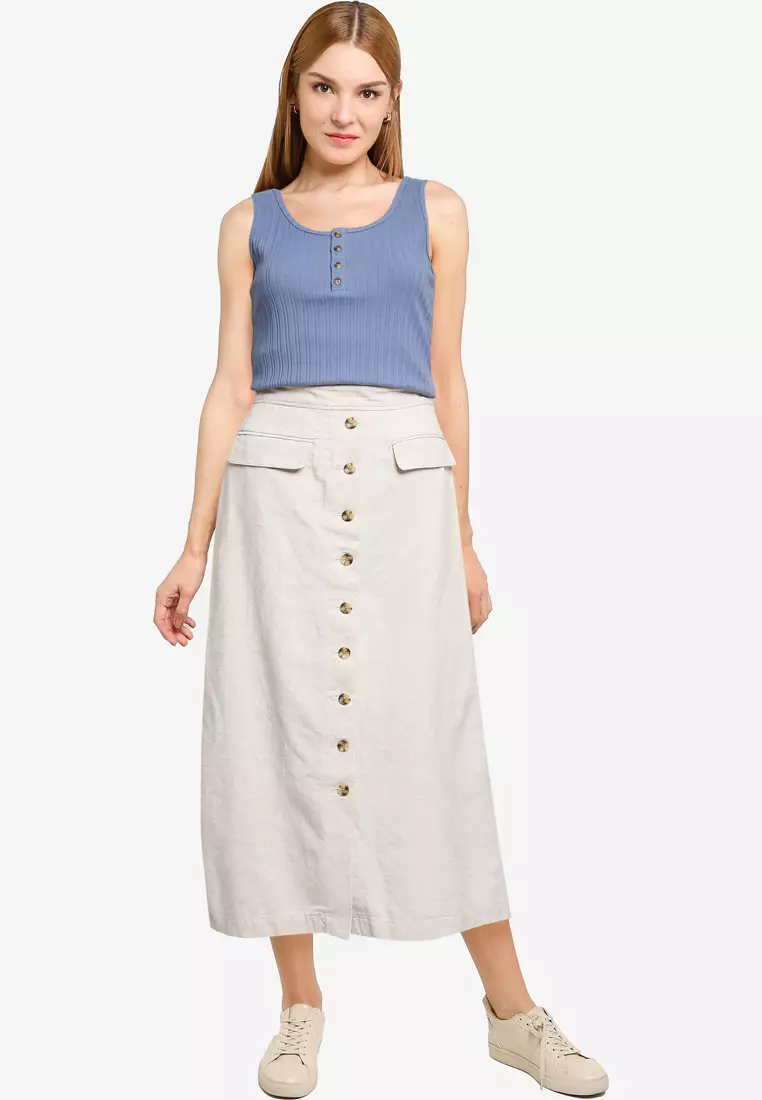 Ribbed Collar Buttoned Tank Top