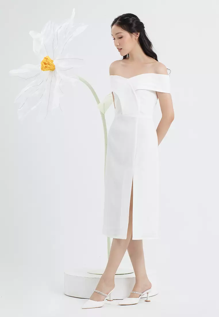 Lora Off Shoulder Dress in White