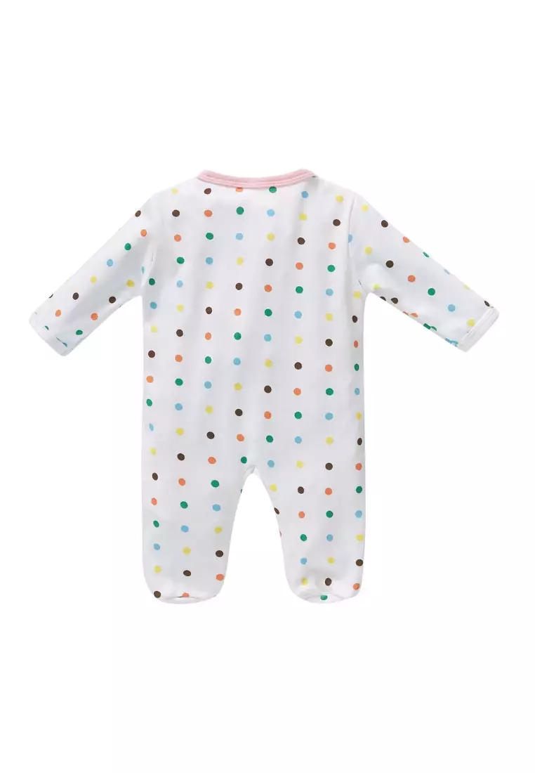 Baby Cotton Sleepsuit Polka Dots Cherry Two Way Zipper All In One Jumpsuit Feet Cover