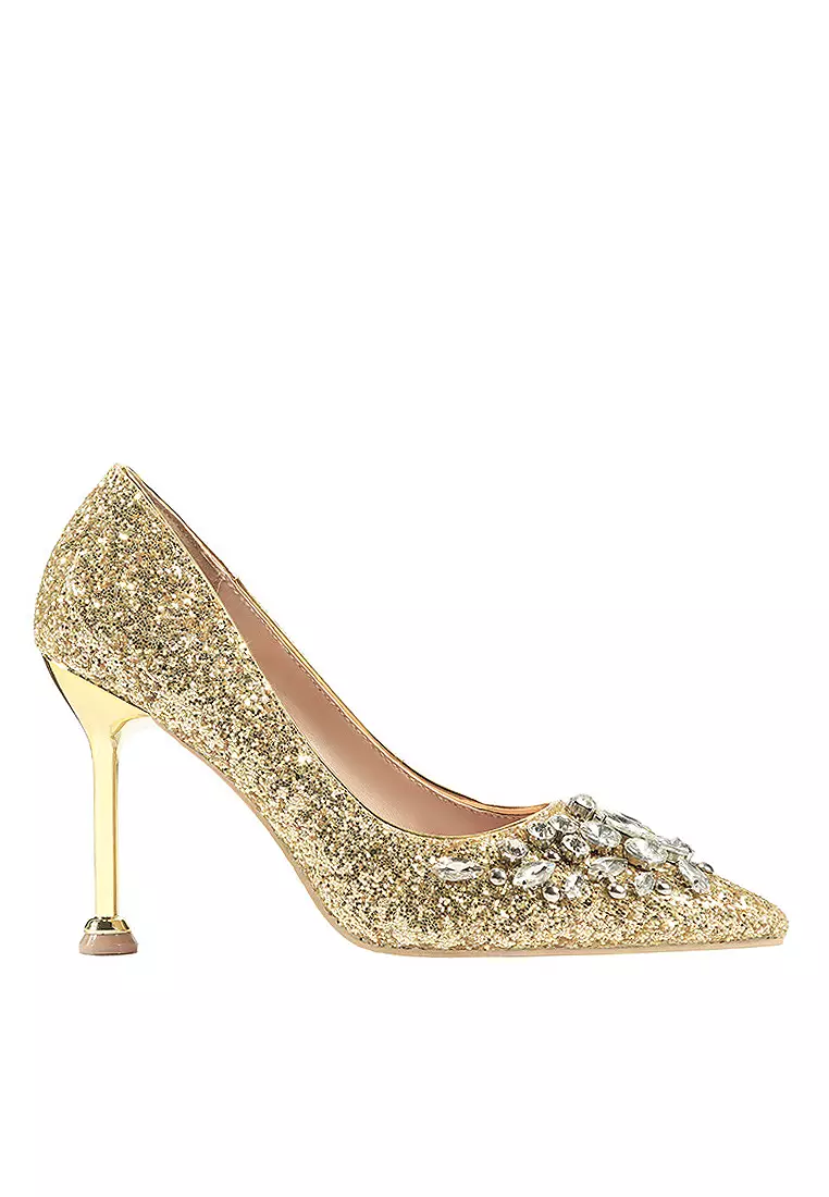 Gold glitter bridal shoes on sale