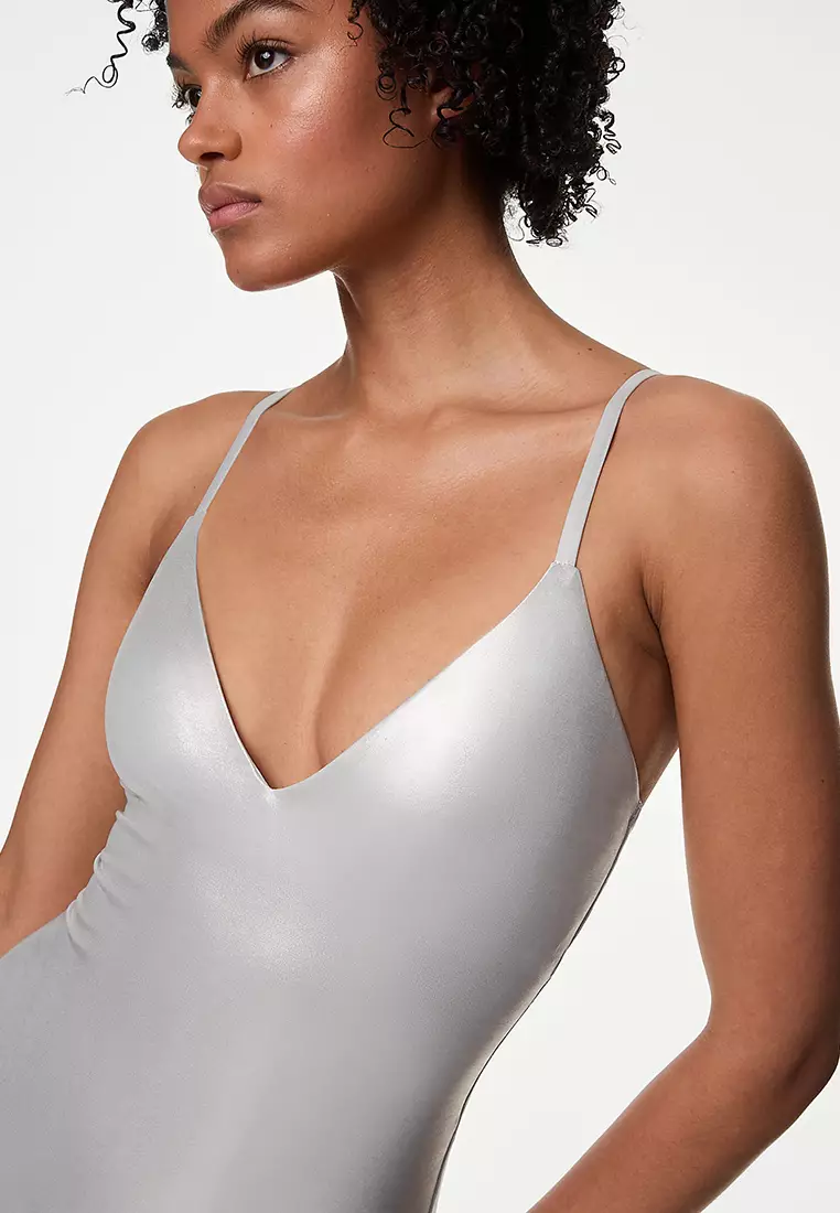 Metallic Padded Plunge V-Neck Swimsuit