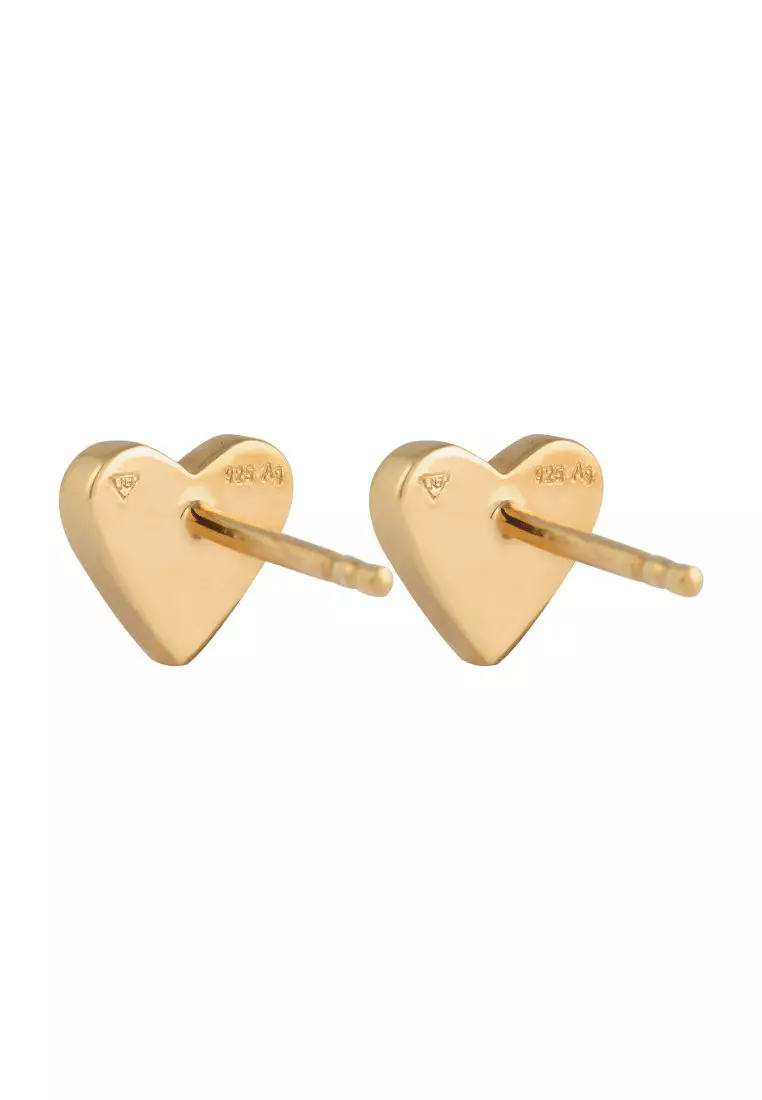 Anting Perhiasan Perak 925 Wanita Stud Heart Red Enamel Gold Plated