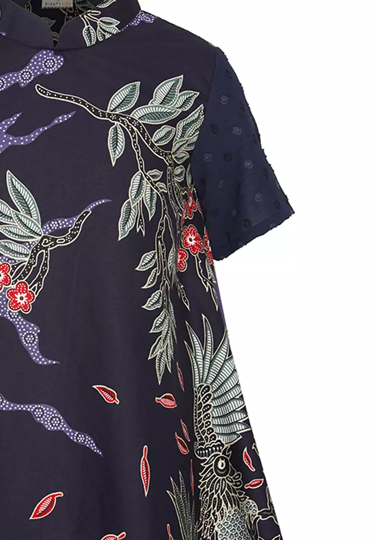 Baju Anak Perempuan Ignasia 4Th-12Th Dress Batik Anak Navy Lengan Pendek