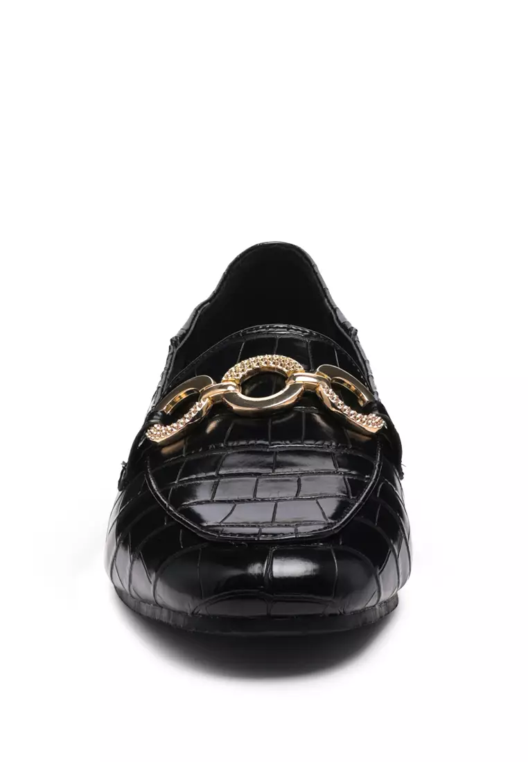 Buy London Rag Croc Textured Metal Show Detail Loafers in Black Online ...