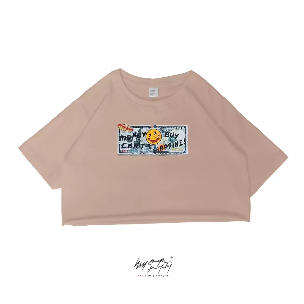 Enough For Today Kaos Crop Top Oversize Dollar Almond | Crop Tee Basic Gambar Money